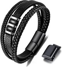 Pulsera de Piel Negra para Hombre - Gkmamrg