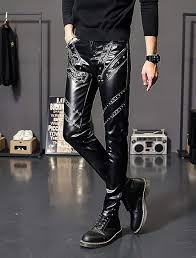 Pantalones de Piel Sintética con Tachuelas para Hombre - Estilo Rock Steampunk