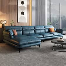 Sofá Moderno en L WTTTTW Azul: 3 Asientos y Chaise Lounge