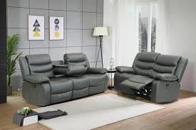 Sofá Reclinable de Piel Regenerada Gris - Luxuoso 3+2 Plazas