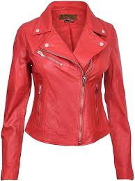 Chaqueta de Cuero Rojo Clásica para Mujer Infinity