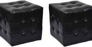 Taburetes Cubo de Cuero Sintético Negro - Set de 2