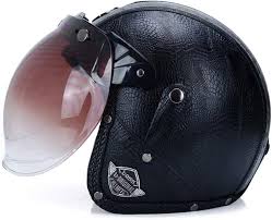 Casco de Cuero 3/4 para Motocicleta Chopper