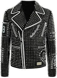 Chaqueta de Cuero Negra para Hombre con Tachuelas - LP-FACON