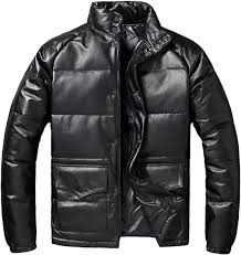 Chaqueta Casual de Piel de Oveja Negra para Hombre