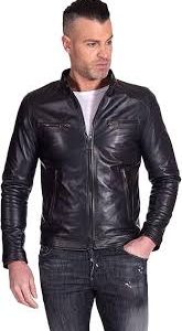 Chaqueta de Cuero Negro D'Arienzo para Hombre