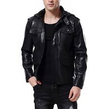 Chaqueta de Cuero Negra con Capucha para Hombre