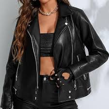 Chaqueta de Cuero Negra para Mujer - Estilo Casual y Moderno