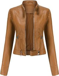 Chaqueta Corta de Cuero para Mujer WHZXYDN