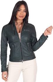 Chaqueta de Cuero Verde Vintage para Mujer D'Arienzo