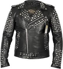 Chaqueta de Piel Rocker con Tachuelas - Negro XXL