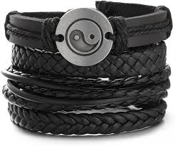 Fezf 5 Pulseras de Cuero Trenzado Negro