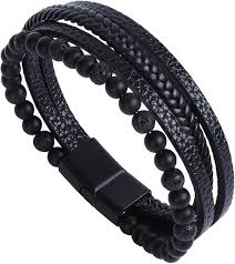 Pulsera de Cuero y Cuentas para Hombre ALXBSONE