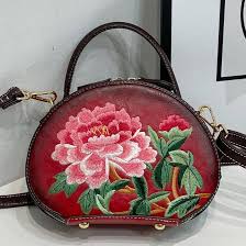 Bolso de Cuero Bordado Circular Vintage para Mujer