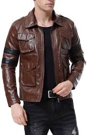 Chaqueta de Cuero Marrón Slim-Fit para Hombre