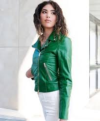 Chaqueta de Cuero Verde D'Arienzo para Mujer