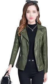 Chaqueta de Cuero Verde INGVY para Mujer