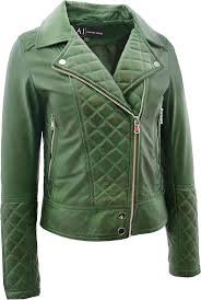 Chaqueta de Cuero Verde Acolchada para Mujer