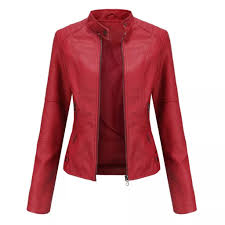 Chaqueta de Cuero Rojo para Mujer - Primavera/Otoño