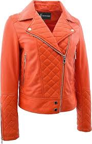 Chaqueta de Cuero Naranja para Mujer Talla 36