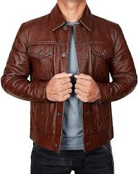 Chaqueta de Camionero de Cuero Negro para Hombre - LP-FACON