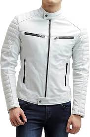 Chaqueta Biker de Cuero Blanco para Hombre - JACKETZONE