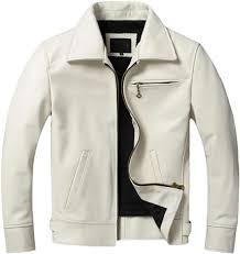 Chaqueta de Cuero Blanco Slim Fit para Hombre