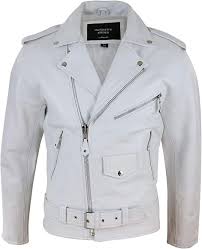 Chaqueta Motera de Cuero Blanca para Hombre