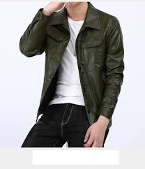 Chaqueta de Cuero Verde Suave para Hombre