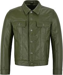 Chaqueta de Cuero Verde Oliva para Hombre - Estilo Camionero