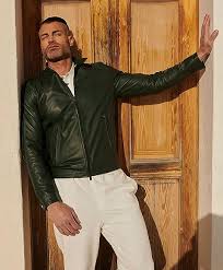 Chaqueta Biker de Cuero Verde Oscuro para Hombre D'Arienzo