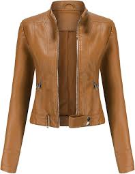 Chaqueta de Cuero Sintético para Mujer - Estilo Moto y Casual