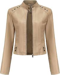 Chaqueta Beige de Piel Sintética para Mujer - Estilo Punk Vintage