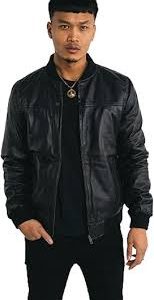 Chaqueta Bomber de Cuero Negro para Hombre XXL