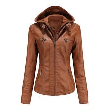 Chaquetas de Cuero Faux con Capucha para Mujer - Otoño Invierno