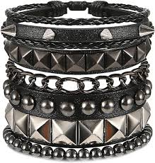 Conjunto de Pulseras de Cuero Punk para Hombre - Yolev