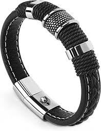 Pulsera de Cuero para Hombre con Hebilla Magnética y Joyero Exclusivo