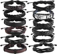 Conjunto de 12 Pulseras de Cuero Trenzado para Hombre y Mujer