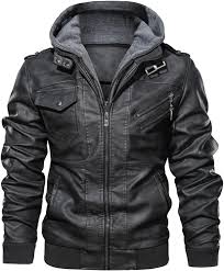 Chaqueta de Cuero para Hombre con Capucha Desmontable