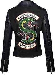 Chaqueta de Cuero Negra con Logo de Serpiente para Mujer