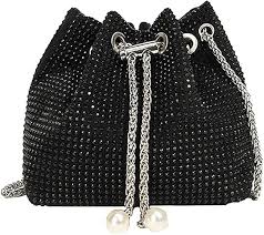 Bolso Bandolera Negro Brillante con Perlas